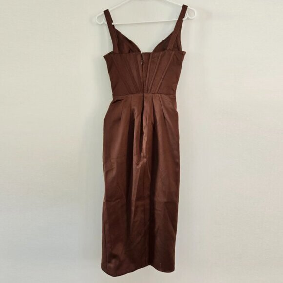 House of CB Faye Chocolate Satin Corset Dress XS b66E - Picture 3 of 14